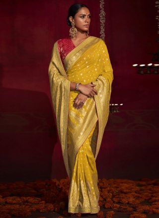 Silk Weaving Mustard Contemporary Saree