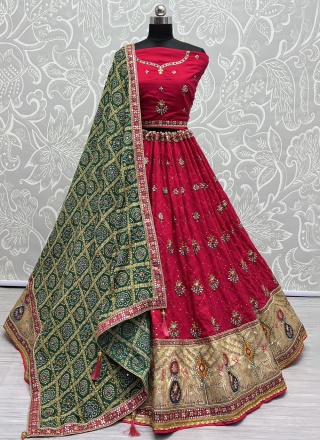 Silk Zari Trendy Lehenga Choli in Rani