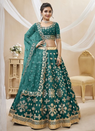 Simplistic Art Silk Sea Green Zari Trendy Lehenga Choli