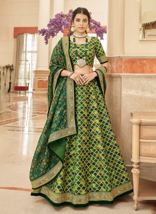 Simplistic Embroidered Green Art Silk Lehenga Choli