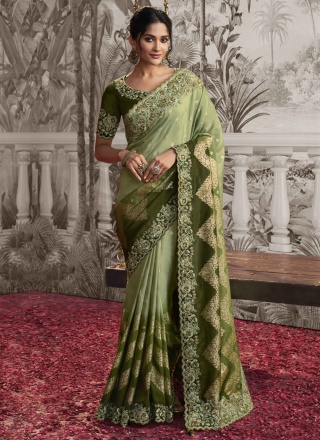 Simplistic Fancy Fabric Embroidered Green Classic Saree