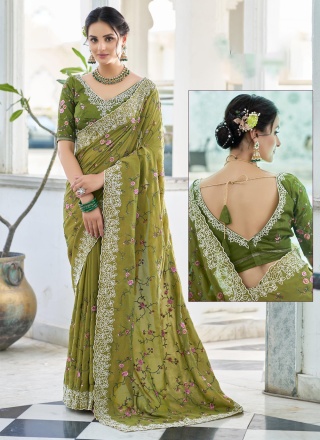 Simplistic Green Border Designer Saree