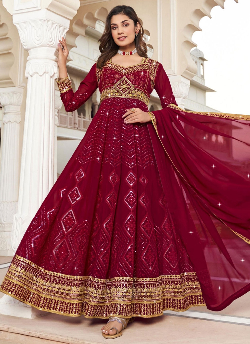 Sophisticated Embroidered Rani Georgette Long Length Salwar Suit