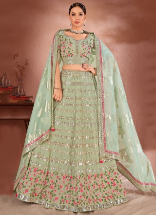 Sophisticated Sequins Green Georgette Lehenga Choli