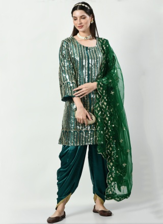 Sorcerous Embroidered Green Patiala Salwar Kameez 