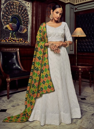 Sorcerous Georgette Gota Work White Lehenga Choli