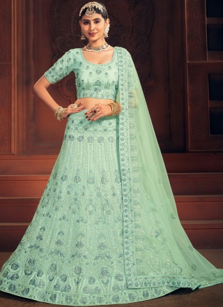 Sorcerous Sea Green Embroidered Net Designer Lehenga Choli