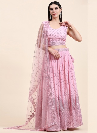 Sparkling Pink Sequins Georgette Readymade Lehenga Choli