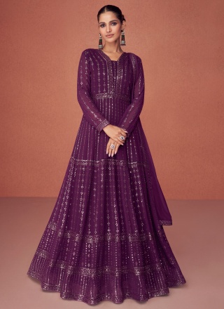 Sparkling Purple Sequins Readymade Salwar Suit