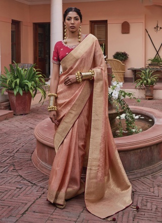 Sparkling Weaving Rose Pink Viscose Classic Saree