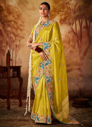 Sparkling Yellow Weaving Contemporary Saree