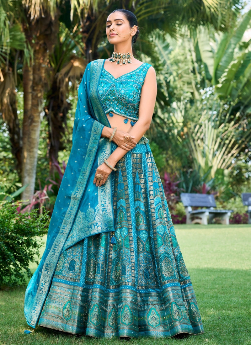 Spectacular Aqua Blue Embroidered Readymade Lehenga Choli