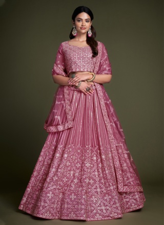 Spectacular Georgette Pink Sequins Lehenga Choli