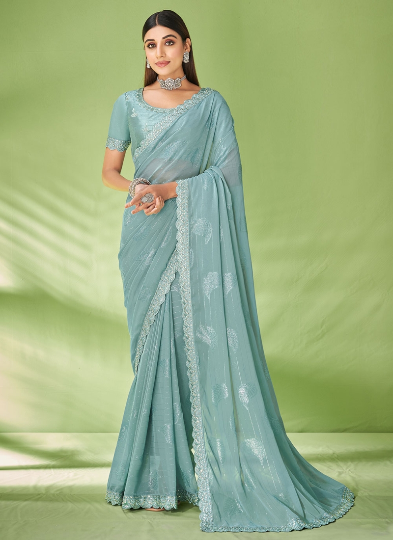 Spellbinding Aqua Blue Georgette Classic Saree