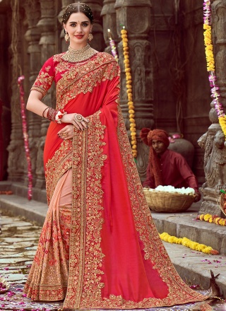 Spellbinding Orange Fancy Fabric Traditional Saree