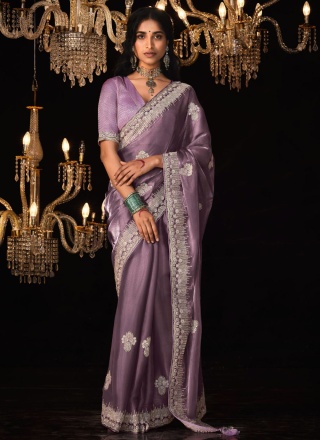 Staggering Sequins Purple Fancy Fabric Classic Saree