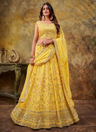 Staring Embroidered Georgette Yellow Trendy Lehenga Choli