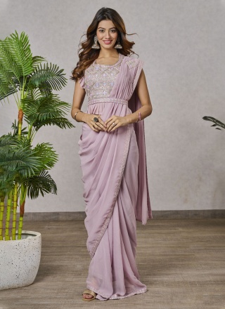 Staring Shimmer Georgette Embroidered Pink Classic Saree