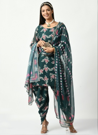 Sterling Teal Digital Print Patiala Salwar Kameez