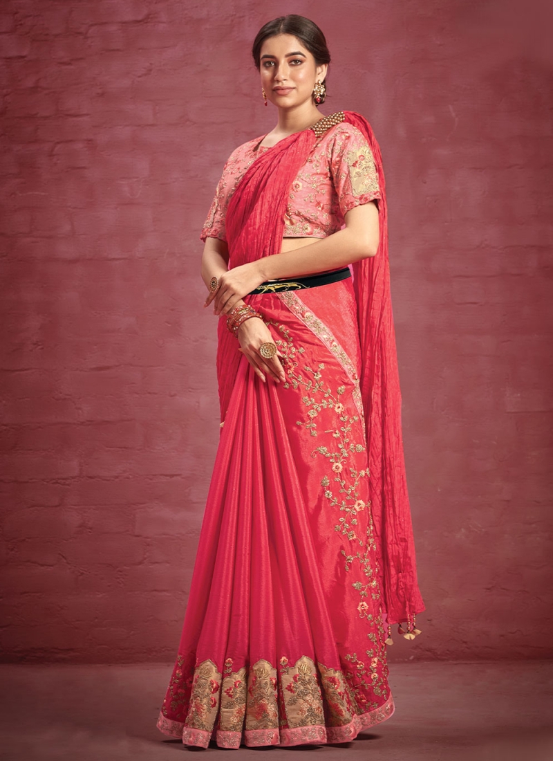 Strange Embroidered Faux Crepe Contemporary Saree