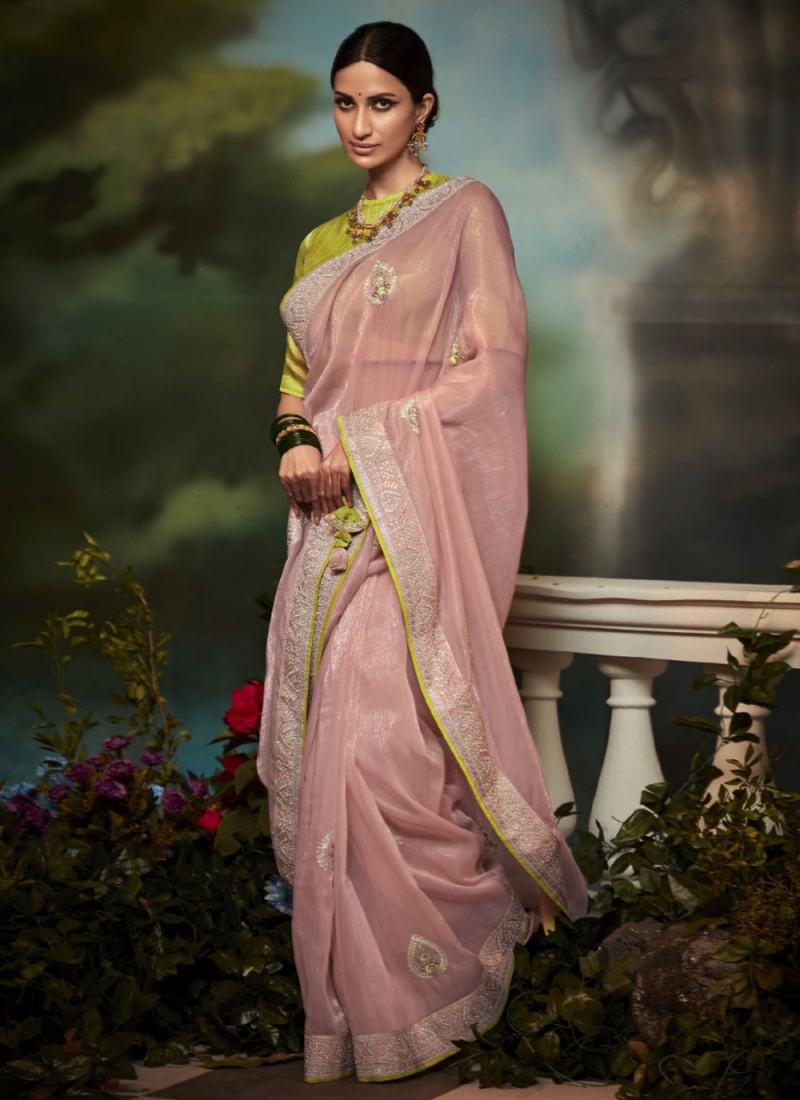 Strange Fancy Fabric Fancy Pink Trendy Saree