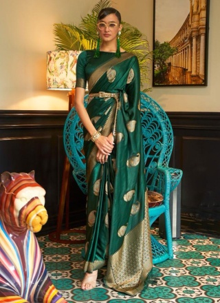 Striking Green Ceremonial Contemporary Saree
