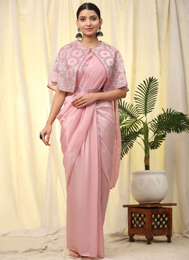 Striking Sequins Pink Classic Saree