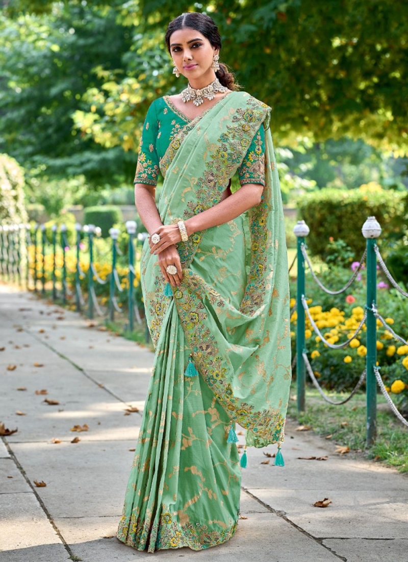 Stunning Embroidered Fancy Fabric Contemporary Style Saree