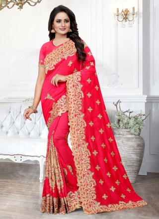 Stunning Silk Rani Embroidered Saree