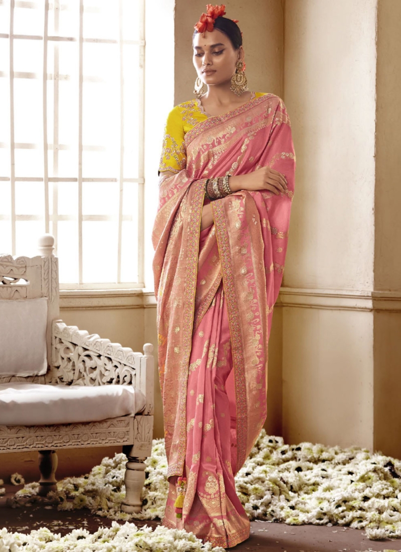 Stylish Embroidered Pink Contemporary Saree