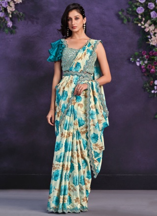 Stylish Sequins Satin Silk Multi Colour Contemporary Saree