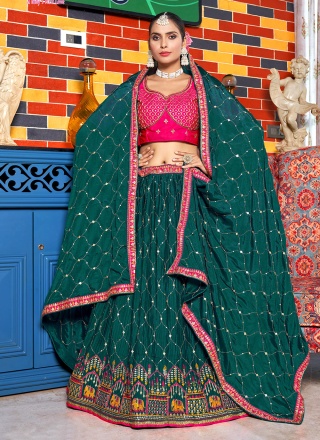 Sunshine Teal Chinon Lehenga Choli