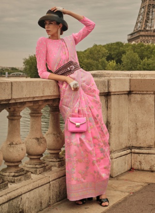 Sunshine Weaving Rose Pink Organza Designer Saree