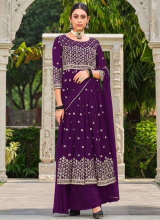 Superb Georgette Purple Sequins Salwar Kameez