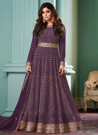 Superlative Zari Georgette Purple Designer Gown