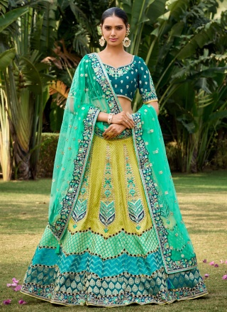 Swanky Jacquard Silk Sangeet A Line Lehenga Choli