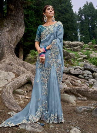 Swanky Organza Embroidered Trendy Saree