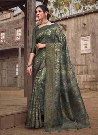 Swanky Organza Printed Green Trendy Saree