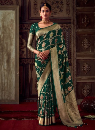 Tantalizing Banarasi Silk Weaving Green Designer Saree