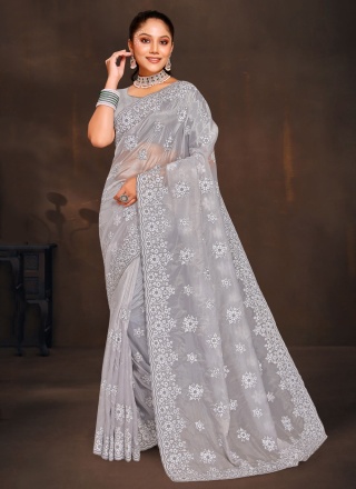 Tantalizing Grey Ceremonial Saree