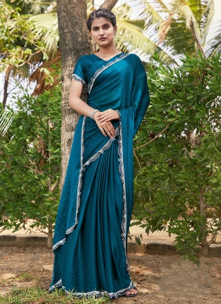 Teal Border Engagement Contemporary Saree