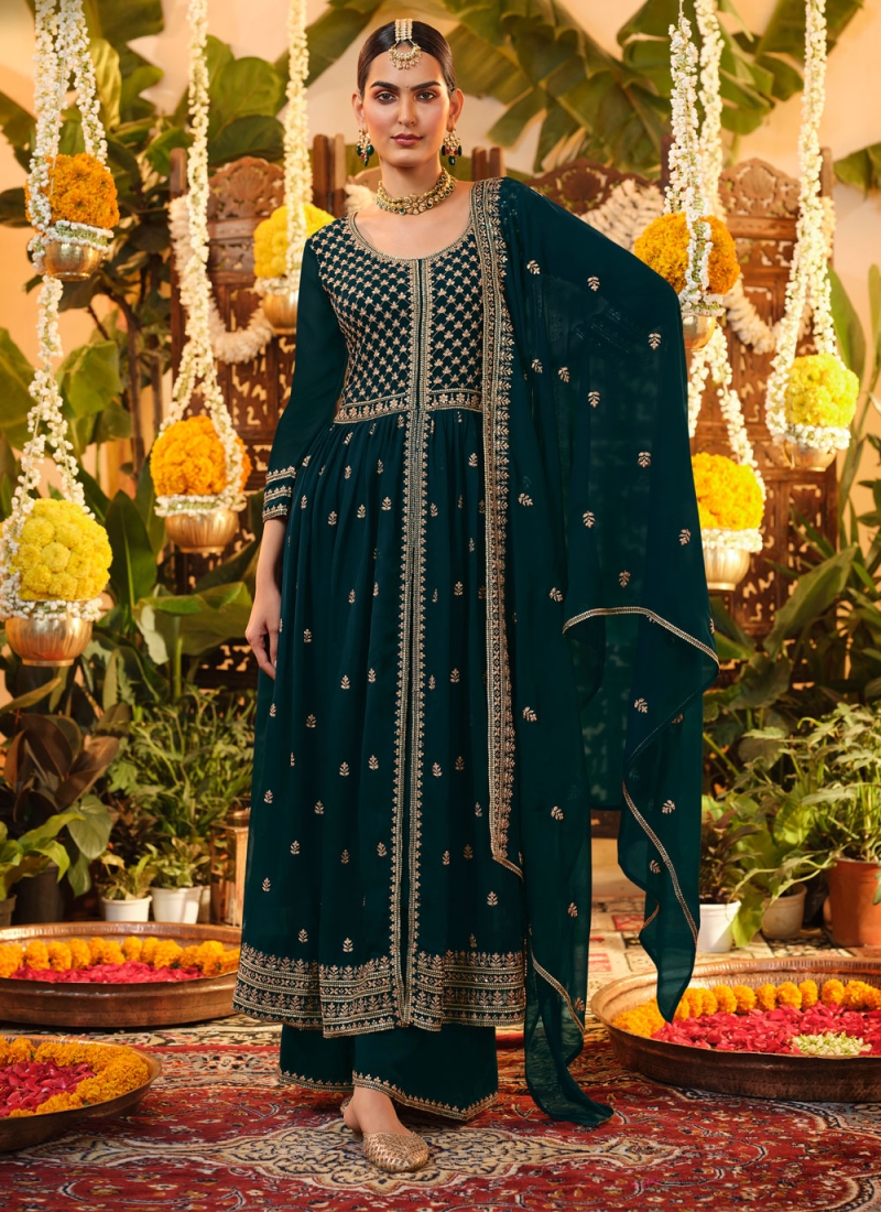 Teal Ceremonial Georgette Designer Salwar Suit