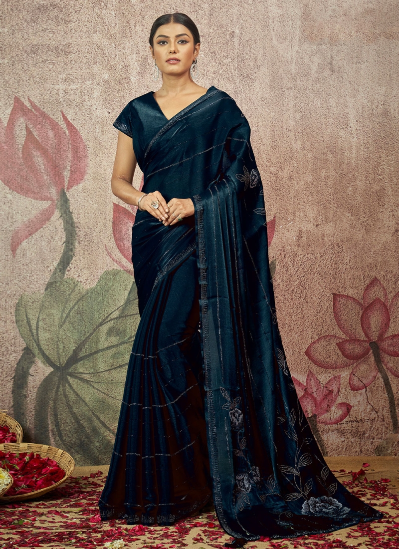 Teal Color Contemporary Style Saree