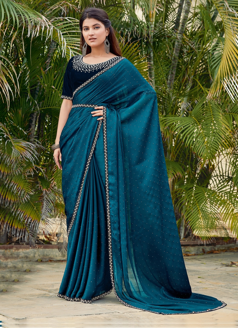 Teal Color Contemporary Style Saree