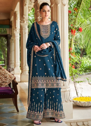 Teal Embroidered Trendy Salwar Suit