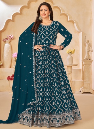 Teal Engagement Anarkali Salwar Kameez