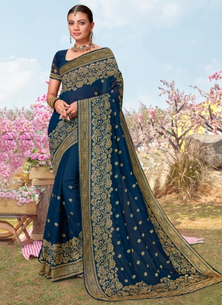 Teal Georgette Designer Saree