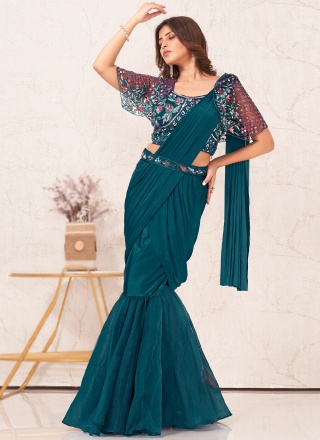 Teal Organza Lehenga Saree