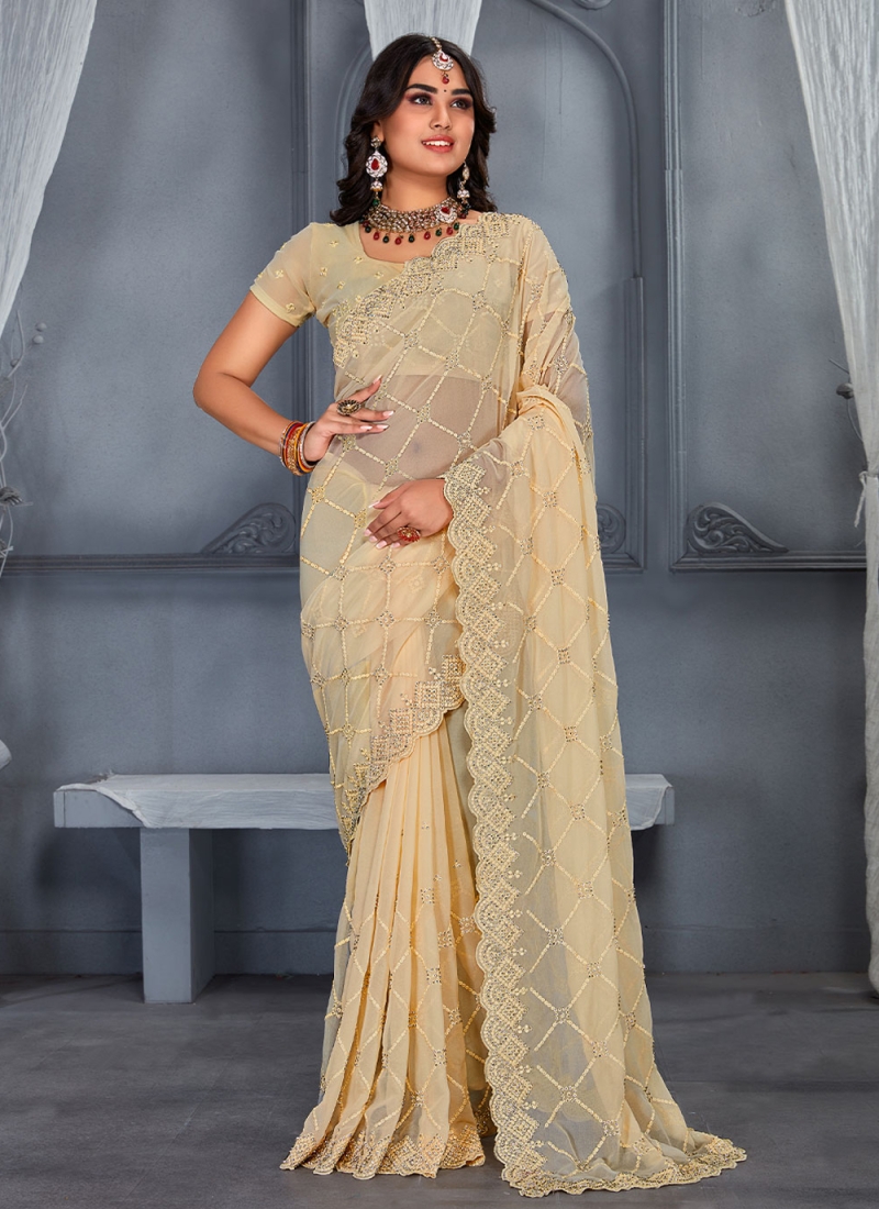 Tempting Georgette Embroidered Trendy Saree