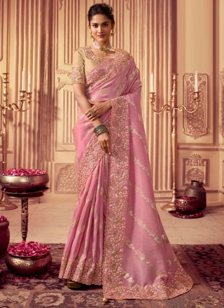 Tempting Rose Pink Sangeet Trendy Saree